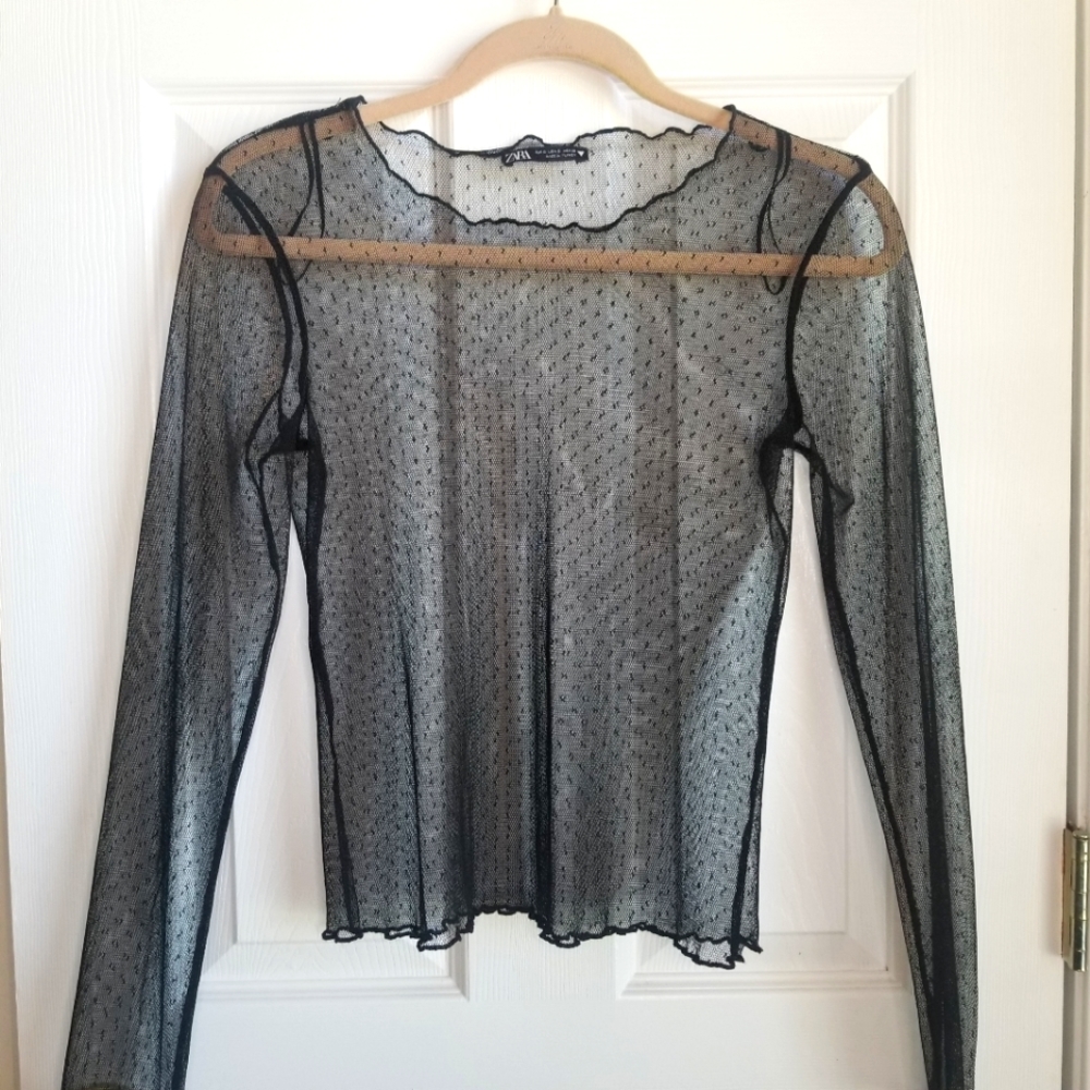 Zara 🖤 mesh long sleeve top in black